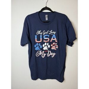 Home of the Brave "This Girl Loves USA and My Dog"‎ Navy Tee Shirt Sz Large